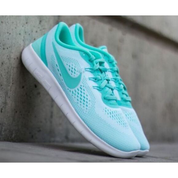 Nice NIKE FREE RUN (GS) White/ Hyper Turquoise-Black size 7Y fits 8 women Excell - Picture 1 of 8
